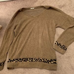Brown/tan sweater with leopard trim